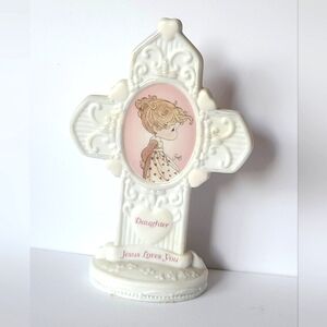 Vintage 90s Precious Moments Daughter Jesus Loves You Collectible Cross Figurine